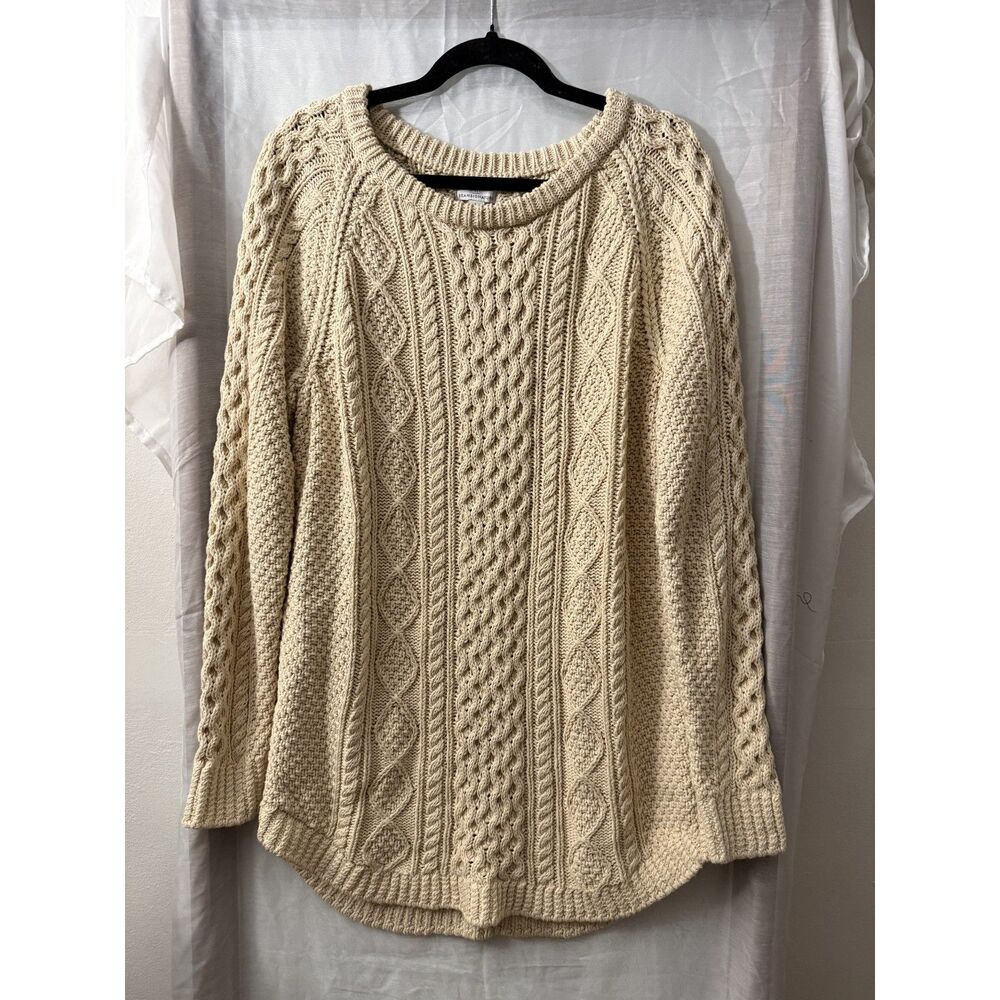 L.L.Bean Signature Cream Cable Knit Fisherman Tunic Sweater — Large